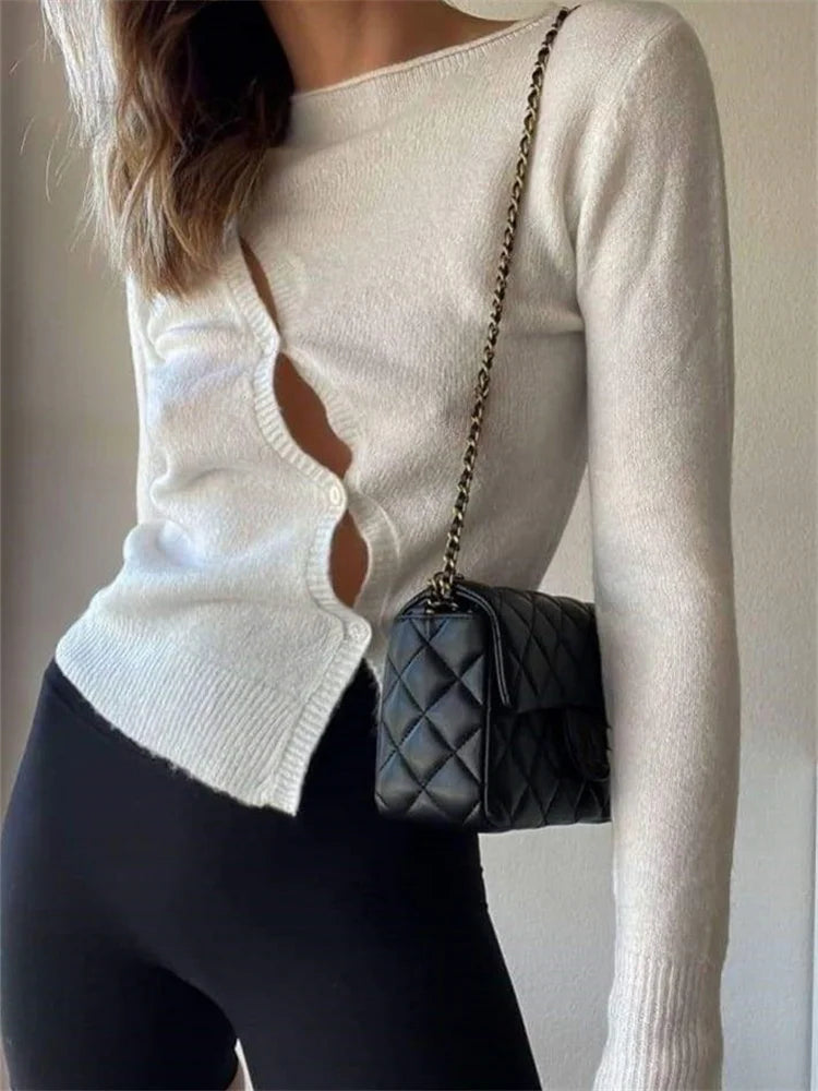 Cropped Knitted Fall Spring Long Sleeve T-shirts