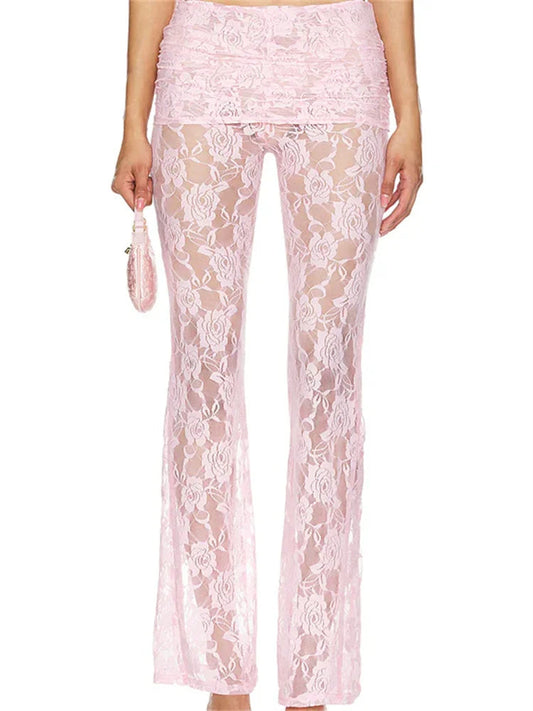 Flared Leg Lace See-through Bootcut Pant