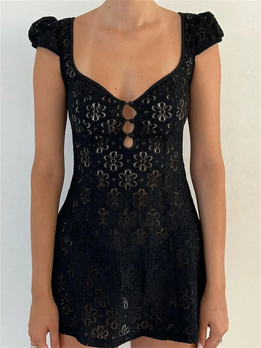 Lace V-neck A-line Mini Dresses