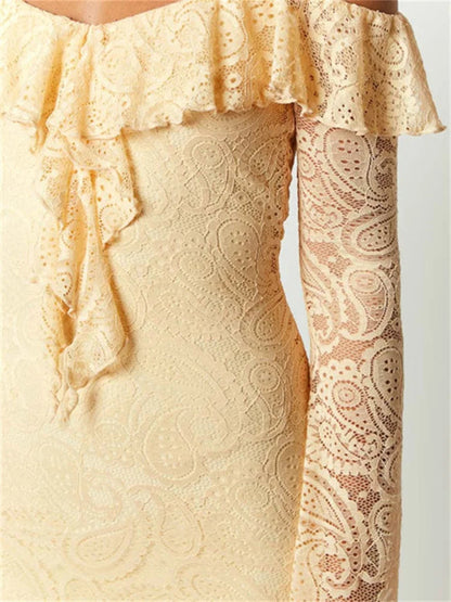 Romantic Lace Off-shoulder Ruffled Mini Dresses