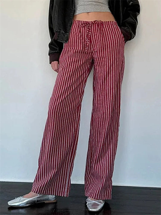 Striped Patchwork Drawstring Elastic Waist Pant