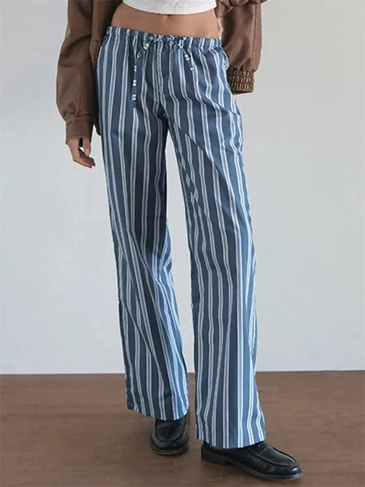 Striped Patchwork Drawstring Elastic Waist Pant