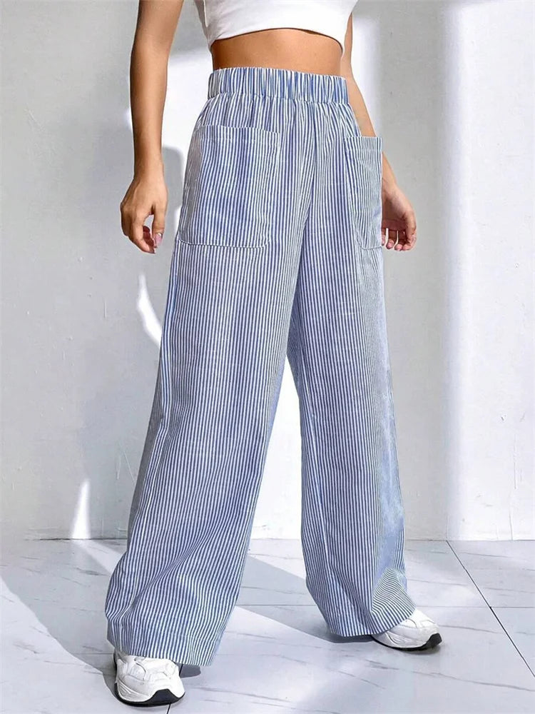 Loose High Waist Striped Lounge Pant