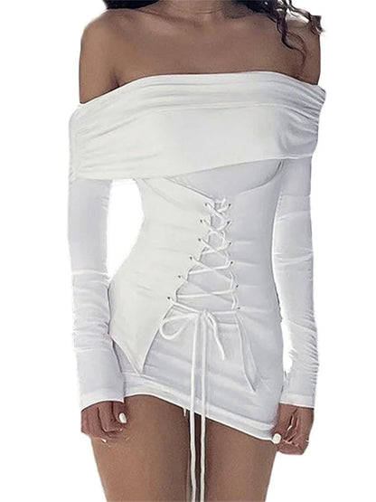 Criss-cross Tie-up Long Sleeve Mini Dresses