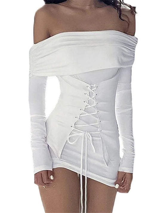 Criss-cross Tie-up Long Sleeve Mini Dresses