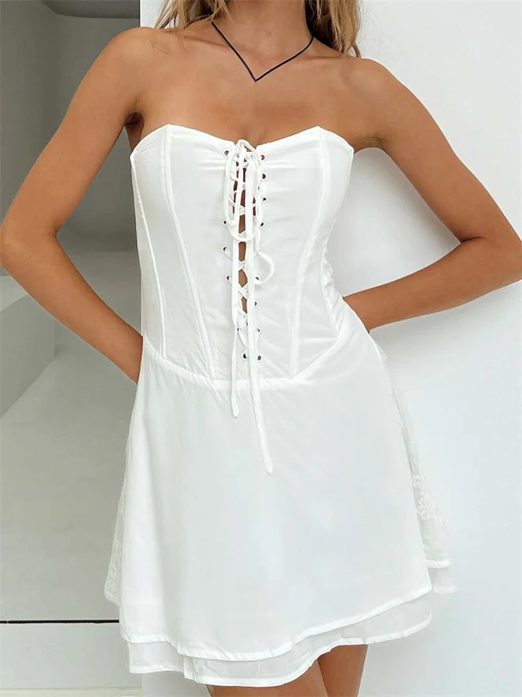 Criss-cross Lace-up Tube Mini Dresses