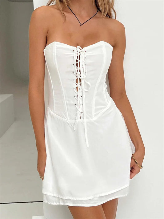 Criss-cross Lace-up Tube Mini Dresses