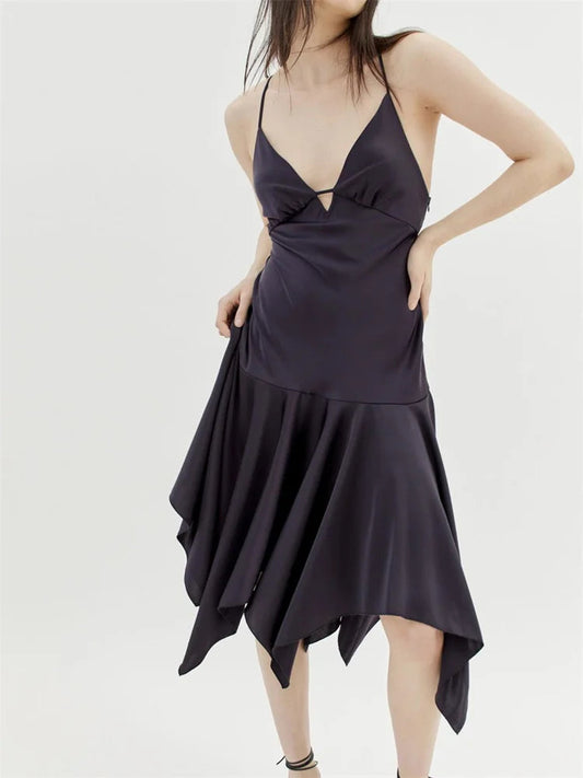 Sleeveless Deep V-neck Backless Criss-cross Pleated Party Midi Dress