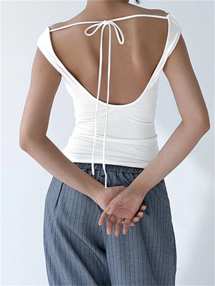 Off Shoulder Backless Tie-up Summer Top T-shirts