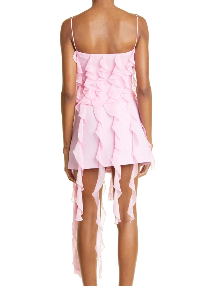Y2k Irregular Hem Ruffles Evening Mini Dresses