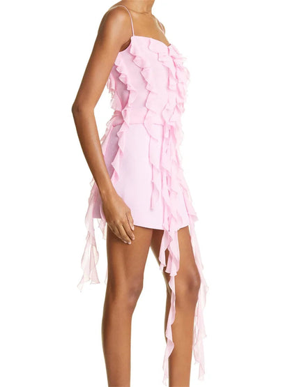 Y2k Irregular Hem Ruffles Evening Mini Dresses