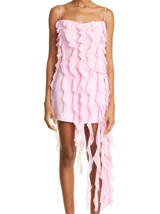 Y2k Irregular Hem Ruffles Evening Mini Dresses