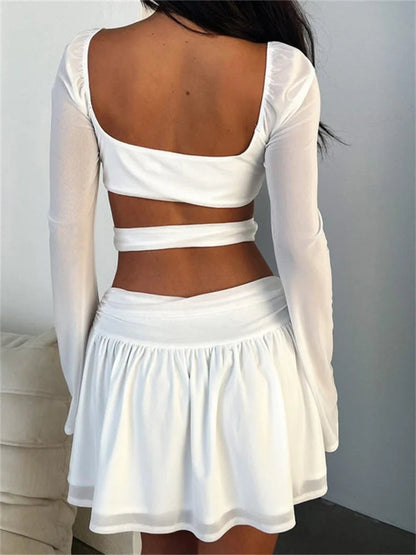 Criss-cross Tie-up Long Sleeve Mini Dresses