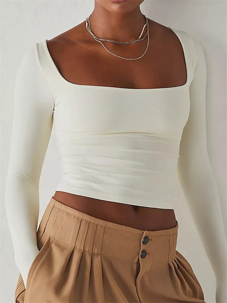 Square Neck Slim Fit Female Basic T-shirts