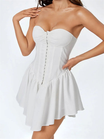 Color Front Buttons Mini Dresses