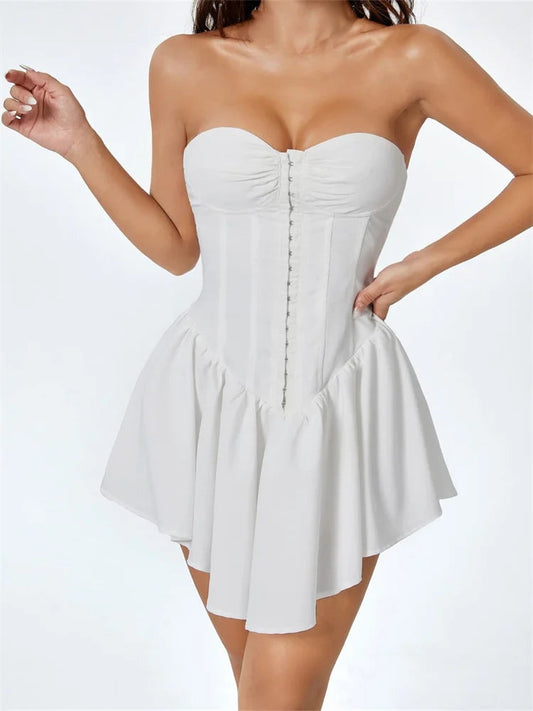 Color Front Buttons Mini Dresses