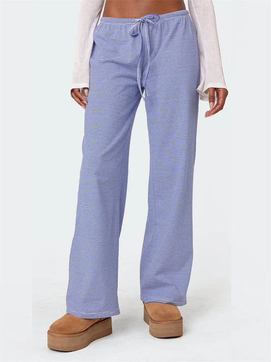Striped Tie-up Elastic Waist Loose Pant