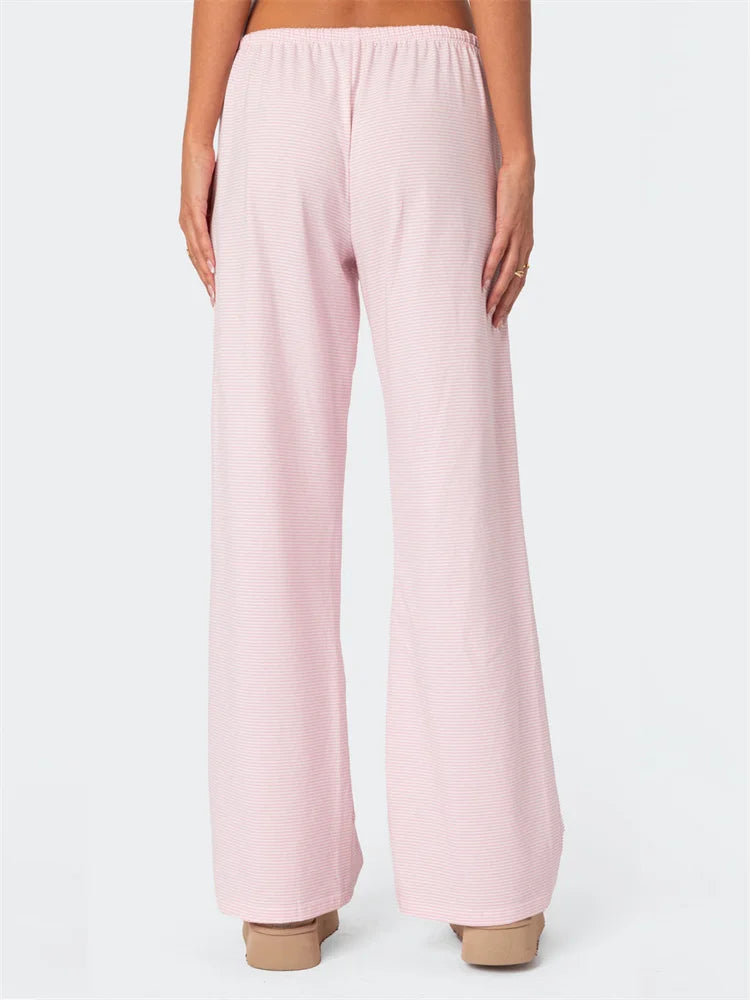Striped Tie-up Elastic Waist Loose Pant