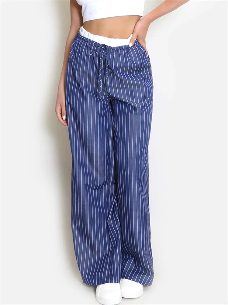 Striped Patchwork Drawstring High Waist Pant