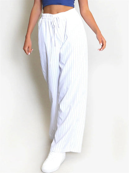 Striped Patchwork Drawstring High Waist Pant