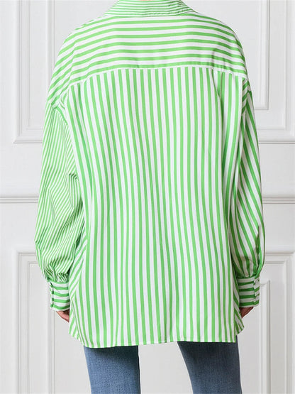 Striped Patchwork Button-down Blouse