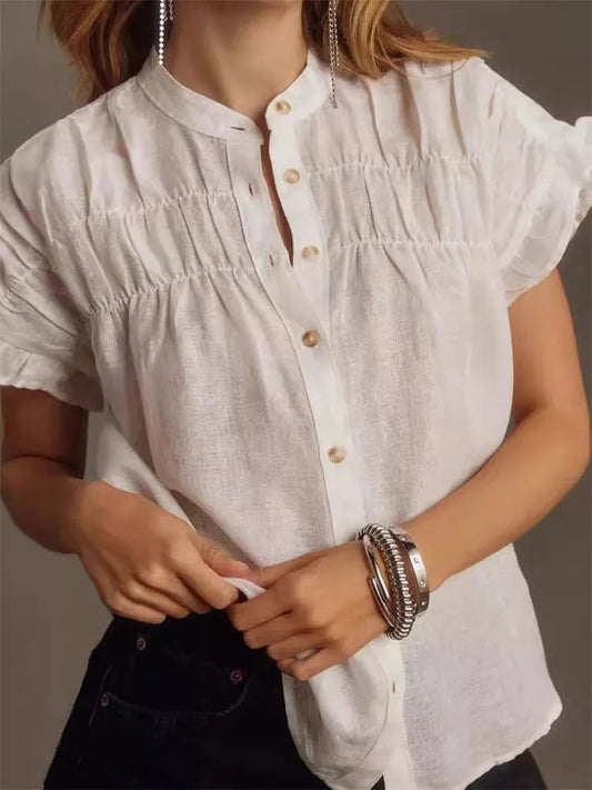 Color Ruffle Short Sleeve Blouse