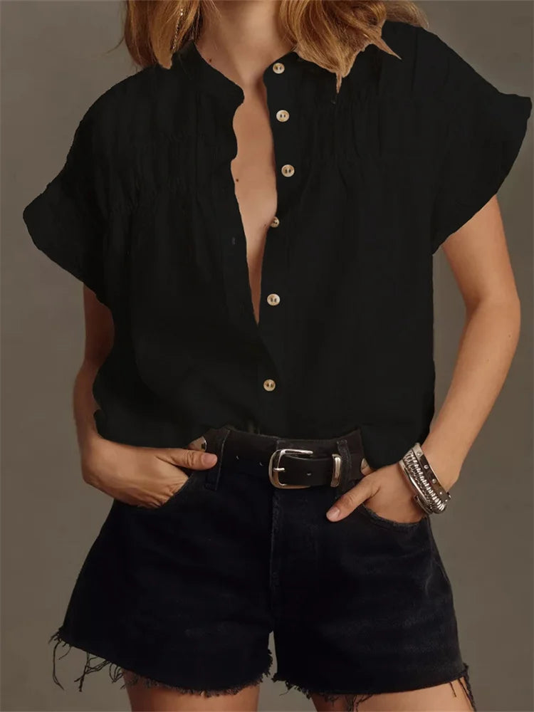 Color Ruffle Short Sleeve Blouse