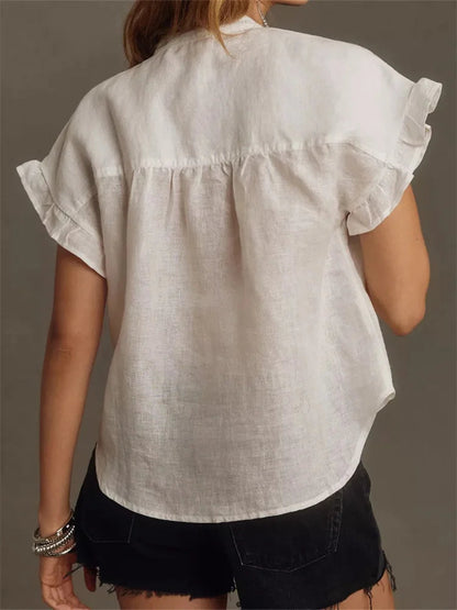 Color Ruffle Short Sleeve Blouse
