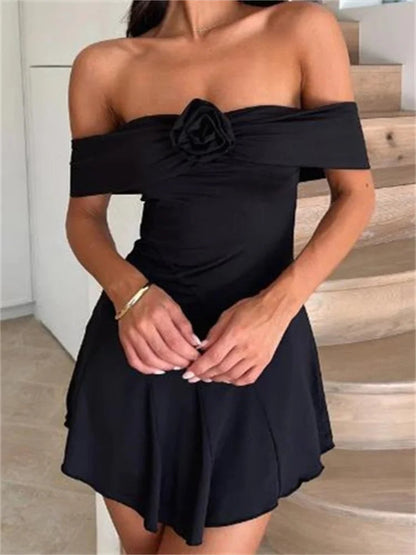 Summer Color Short Sleeve Mini Dresses