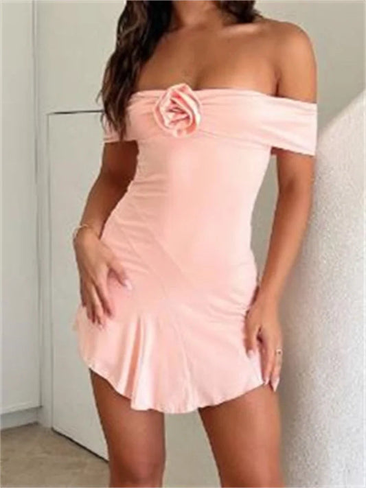 Summer Color Short Sleeve Mini Dresses