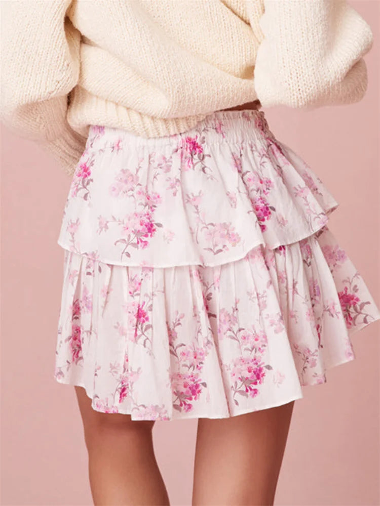 Print Tiered Ruffle Skirt