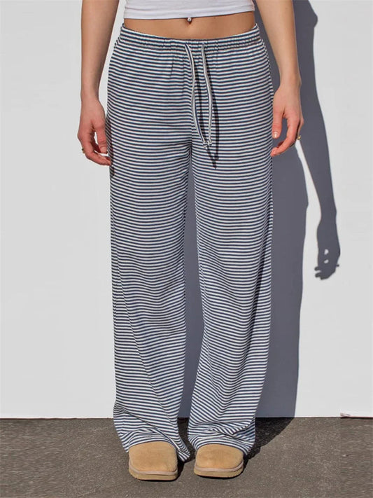Wide-leg Striped Drawstring Elastic Sweatpant