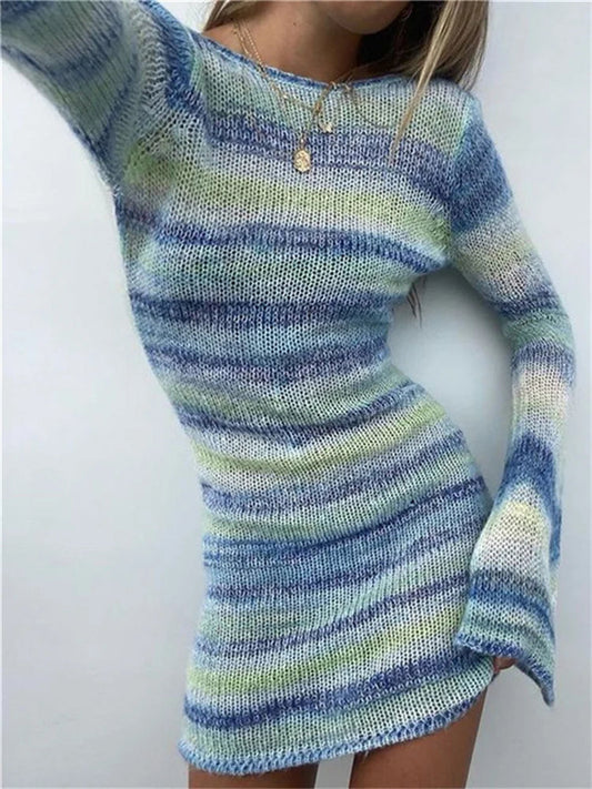 Colorful Striped Y2k Knitted Bodycon Mini Dresses