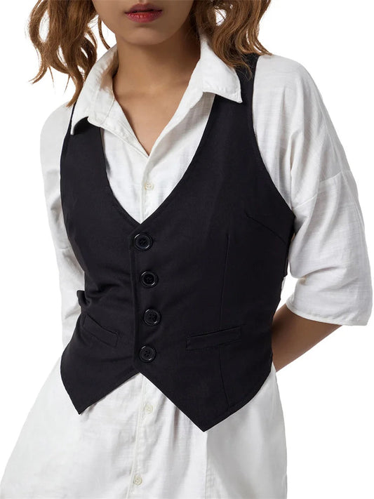 Y2k Bustiers Buttons Up Vest Waistcoat Summer Cropped V-neck Backless Slim Fit Corset Crop Top
