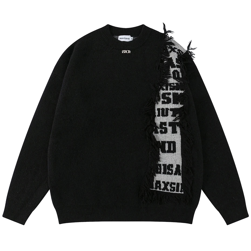 Fringe Accent Varsity Sweater
