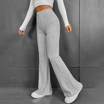 Fall New Wide Pit Stripe Knitted Wide-legged Pants for Keep Warm in Autumn and Winter Streetwea