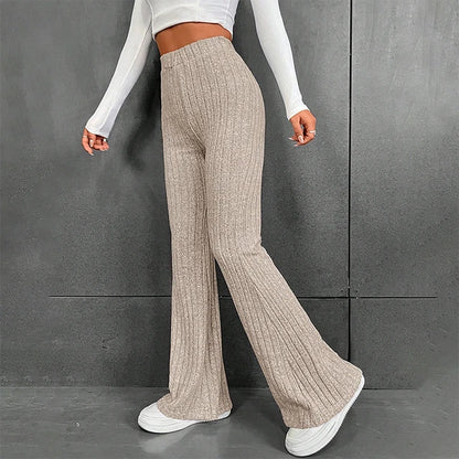 Fall New Wide Pit Stripe Knitted Wide-legged Pants for Keep Warm in Autumn and Winter Streetwea