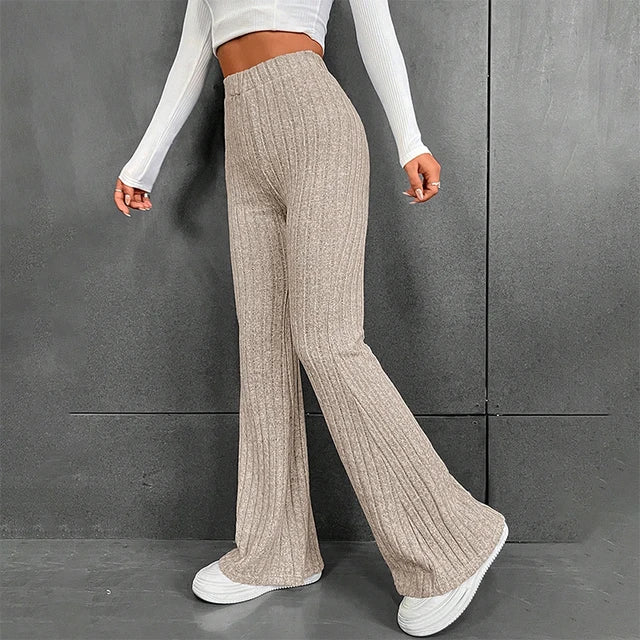 Fall New Wide Pit Stripe Knitted Wide-legged Pants for Keep Warm in Autumn and Winter Streetwea