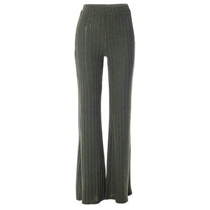 Fall New Wide Pit Stripe Knitted Wide-legged Pants for Keep Warm in Autumn and Winter Streetwea
