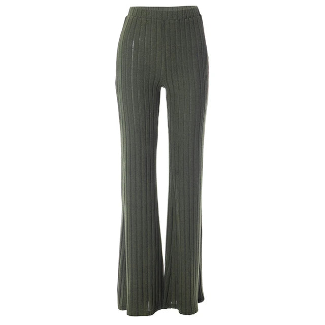 Fall New Wide Pit Stripe Knitted Wide-legged Pants for Keep Warm in Autumn and Winter Streetwea