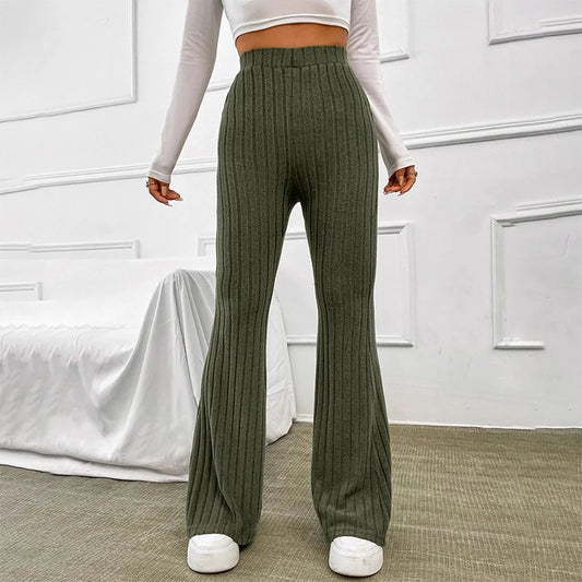 Fall New Wide Pit Stripe Knitted Wide-legged Pants for Keep Warm in Autumn and Winter Streetwea