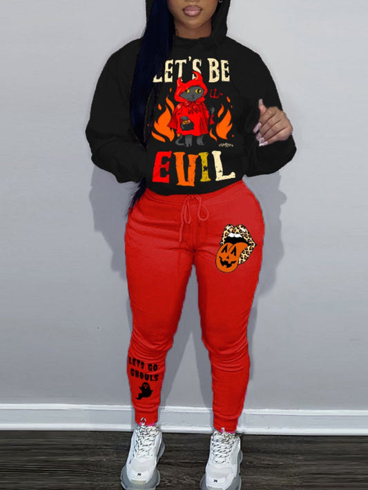 Drawstring Cartoon Print Two-piece Pants Set Bo3067