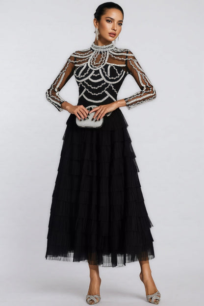 Kymte Black Beading Maxi Evening Maxi Dress