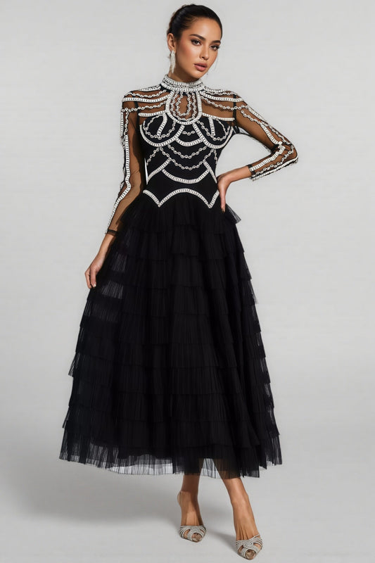 Kymte Black Beading Maxi Evening Maxi Dress