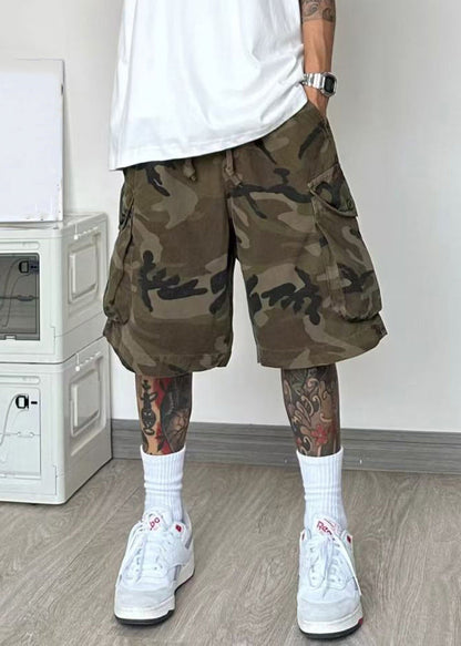 Pockets Camouflage Shorts Cotton Elastic Waist Summer