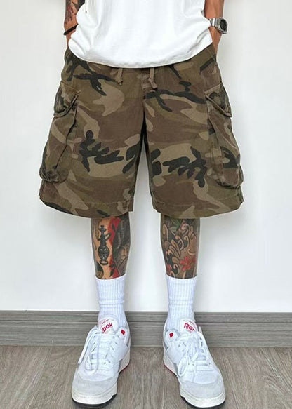 Pockets Camouflage Shorts Cotton Elastic Waist Summer