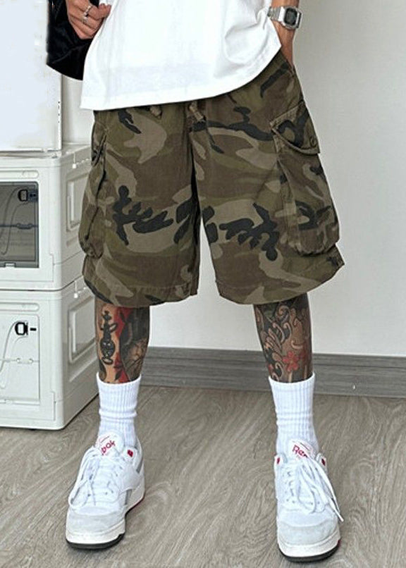 Pockets Camouflage Shorts Cotton Elastic Waist Summer