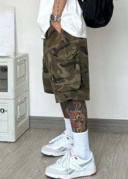 Pockets Camouflage Shorts Cotton Elastic Waist Summer