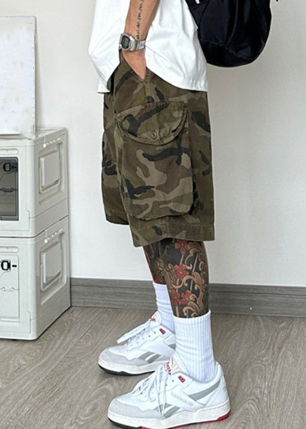 Pockets Camouflage Shorts Cotton Elastic Waist Summer