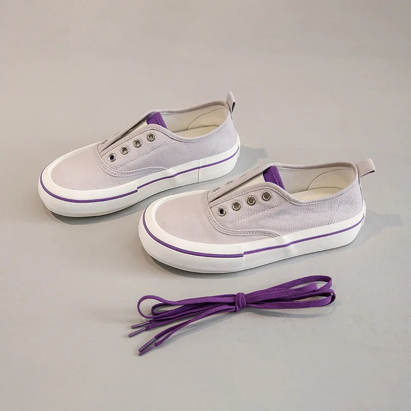 Canvas Lace Up Shallow Shoes Round Toe Ssolid Color Comfort Runner Outsole Sweet Novelit Shoes for Concise
